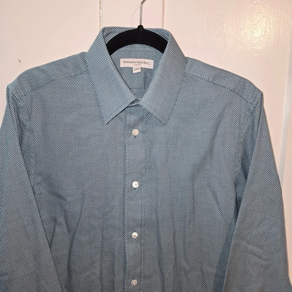 Banana‎ Republic Slim Fit Mens Medium Teal White Honeycomb Button Down Shirt